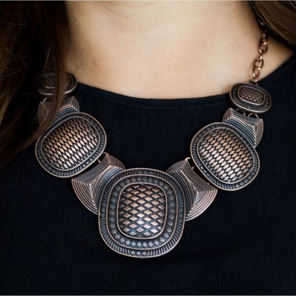 Paparazzi Prehistoric Powerhouse - Copper Necklace + Matching Earrings NWT - Picture 2 of 4